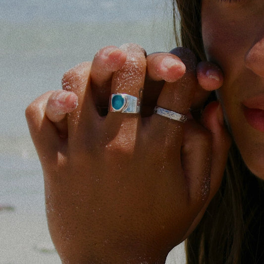 blue sea glass ring