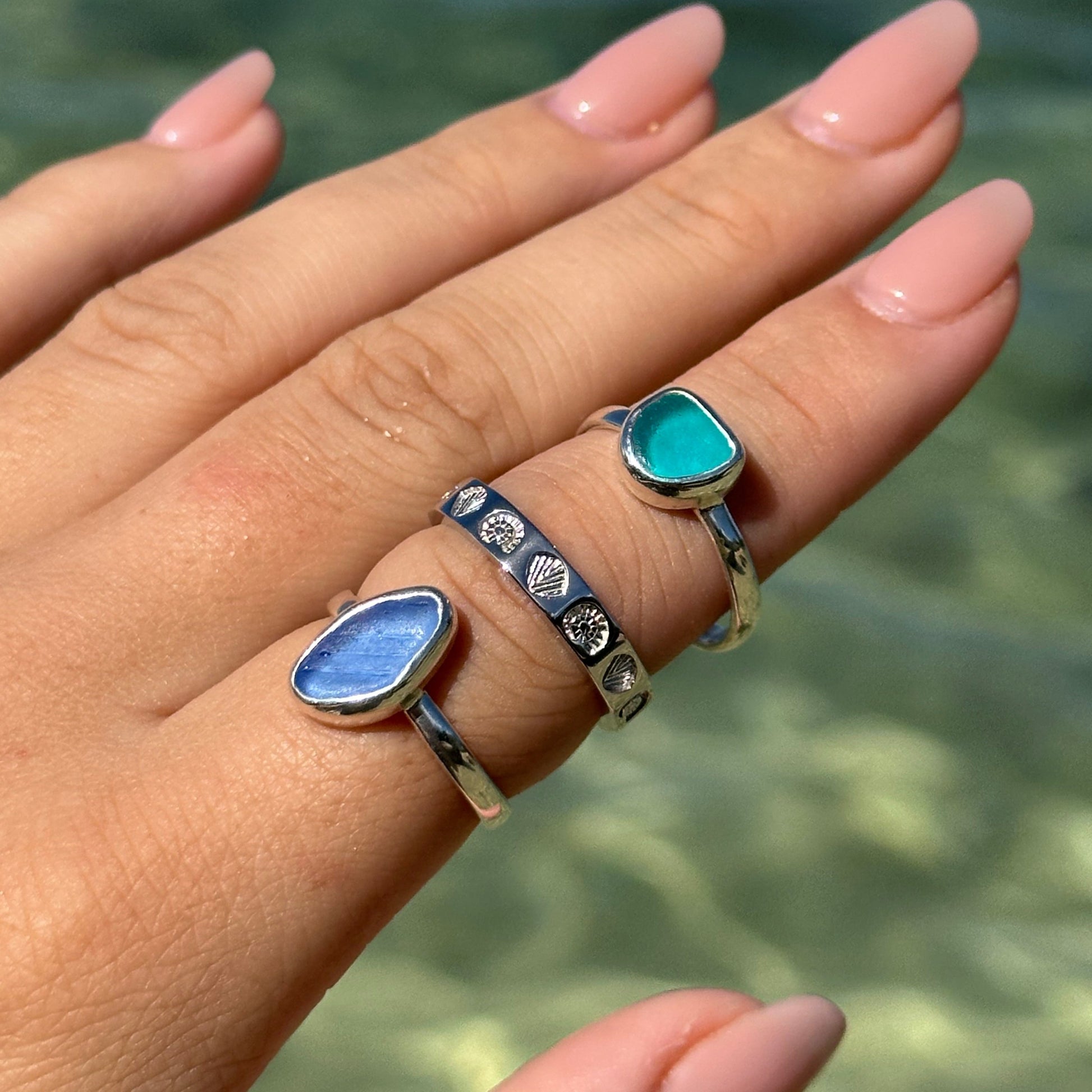 sea glass and shell rings