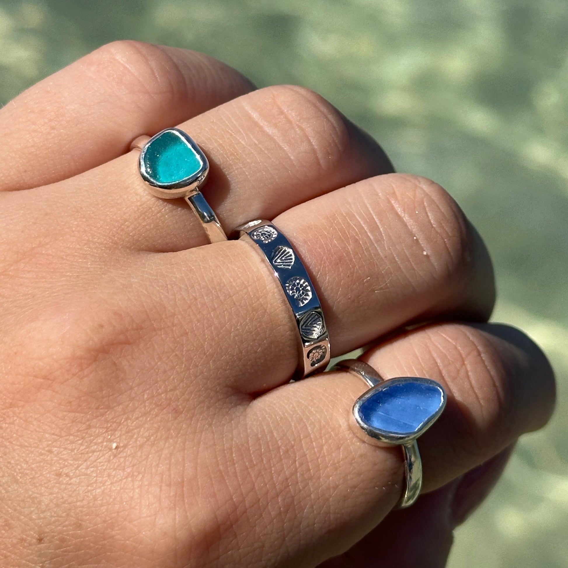 sea glass rings in silver