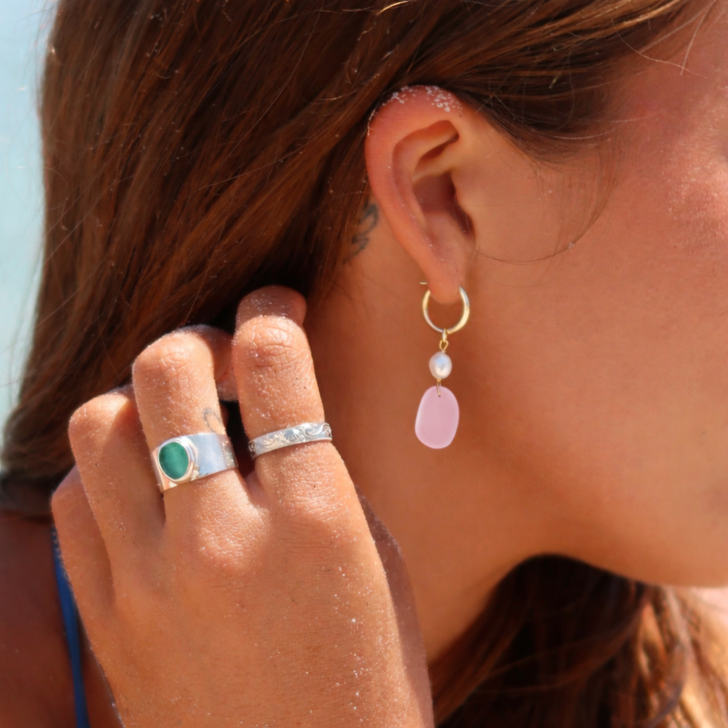 Pink Sea Glass Hoops