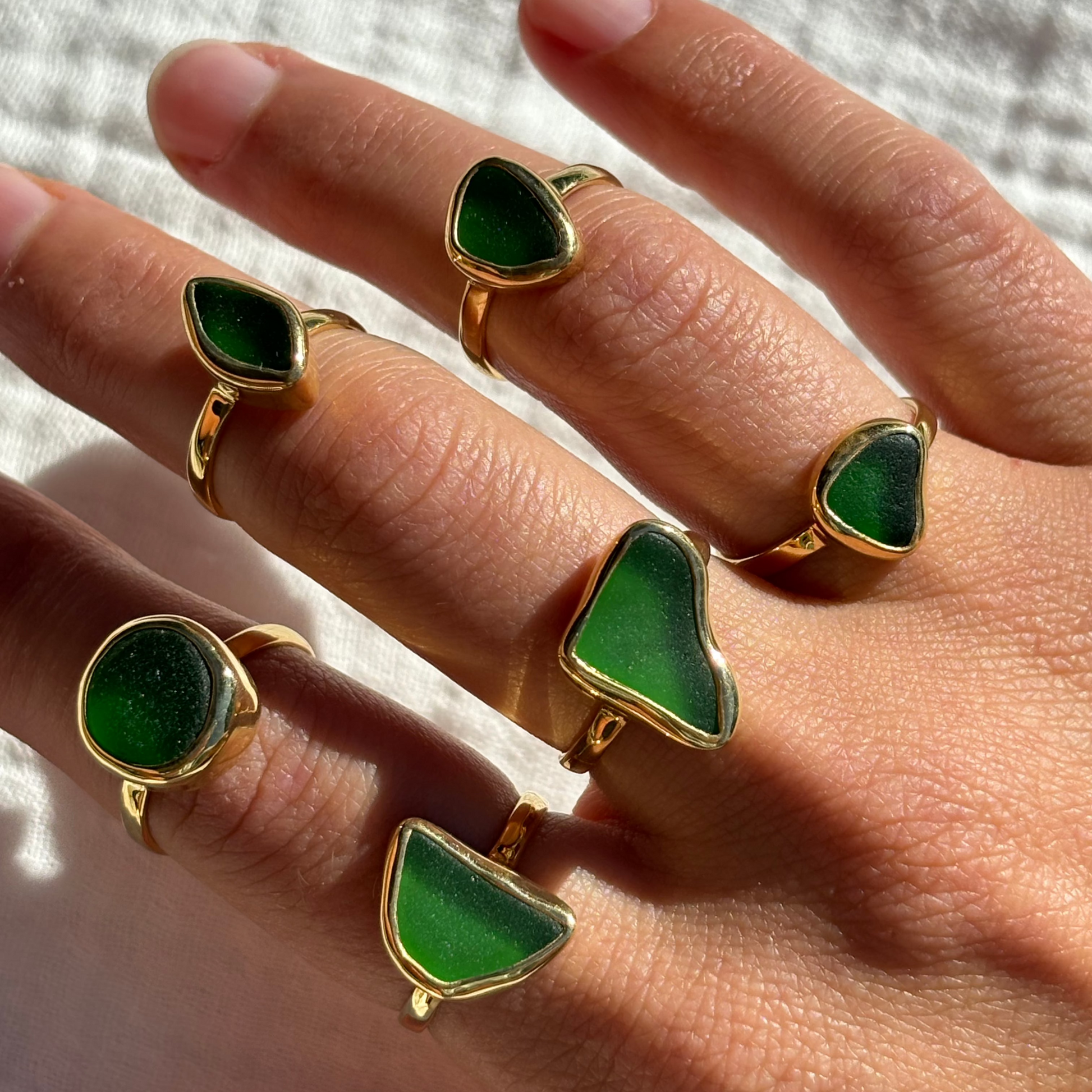 green sea glass rings