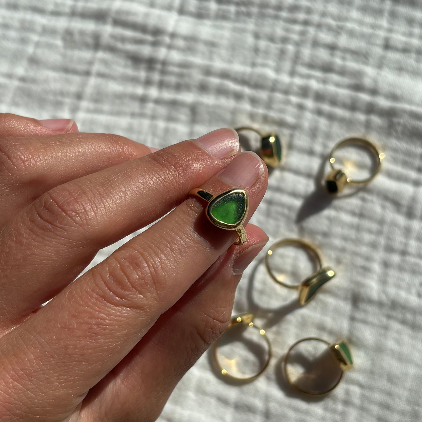 Green Sea Glass Ring (Handmade)