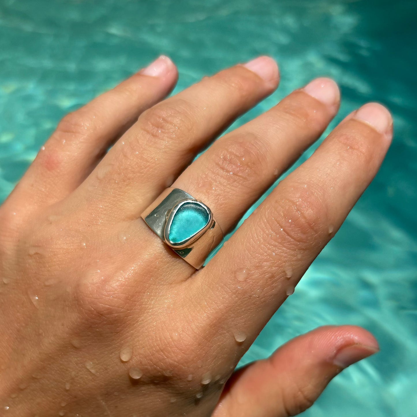 blue summer sea glass ring