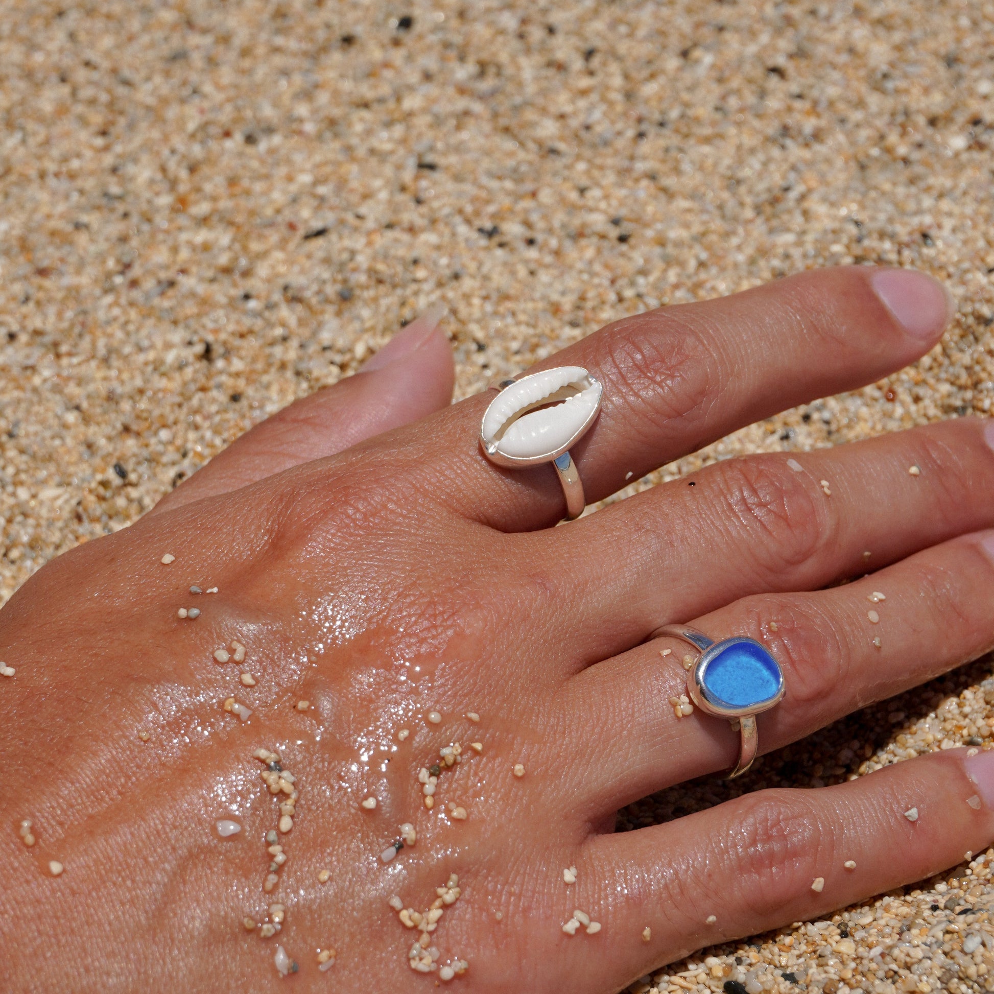 shell sea glass ring