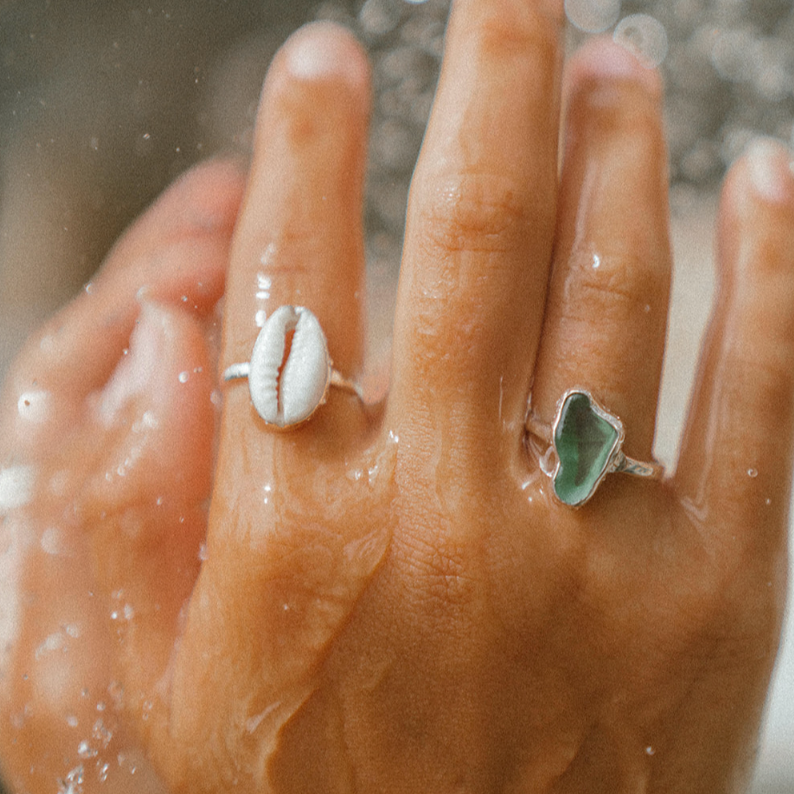 sea glass ring summer jewelry silver beach