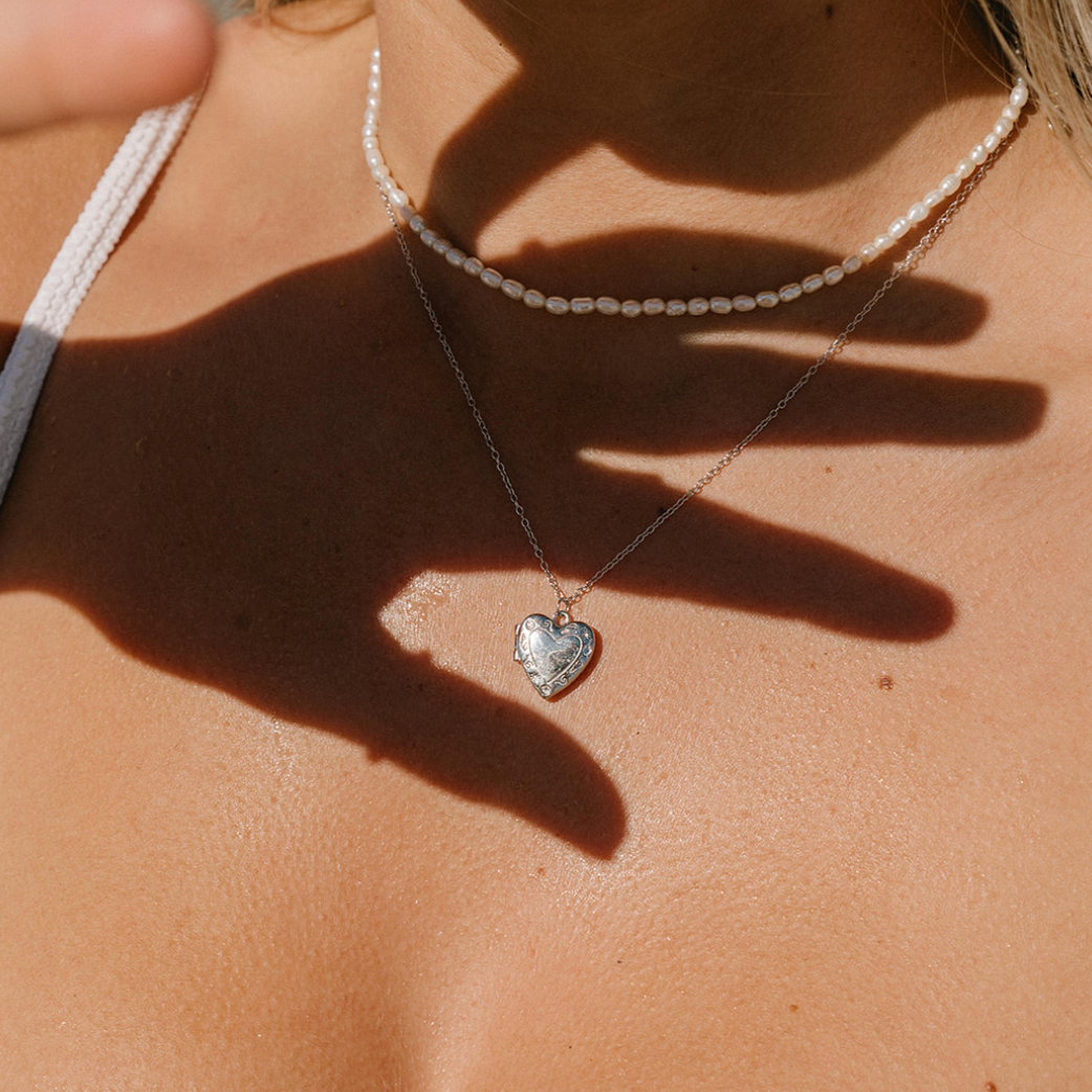 heart locket silver surfer jewelry necklace salty gem