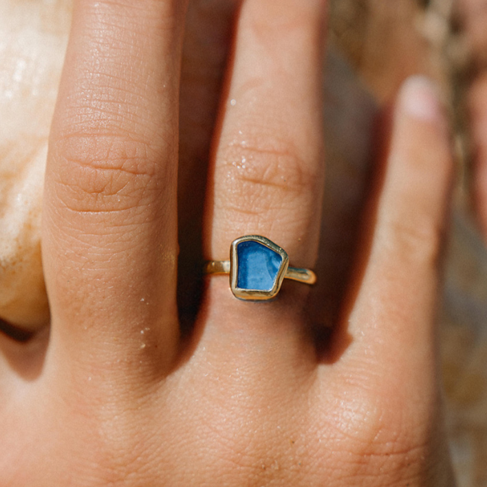 Blue sea glass ring deals