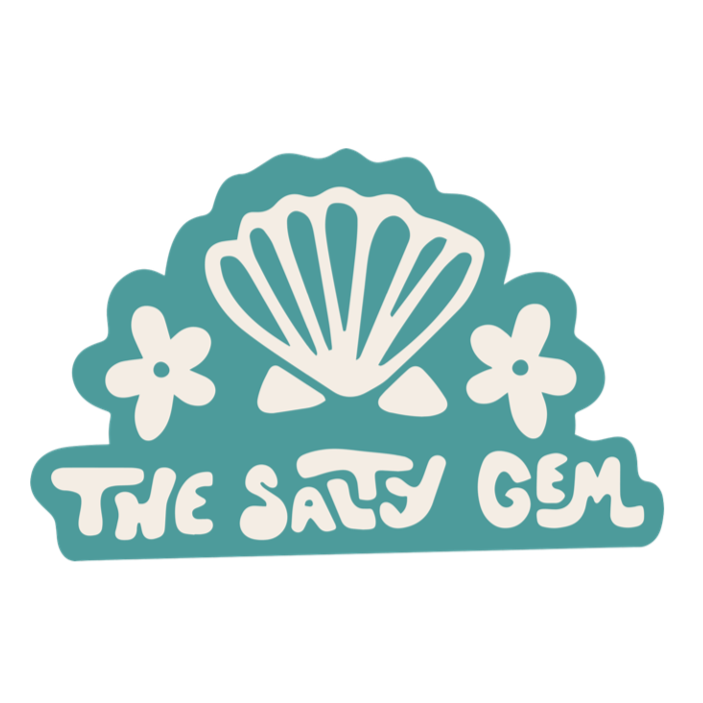 Logo of 'The Salty Gem' with a shell and flowers on a white background