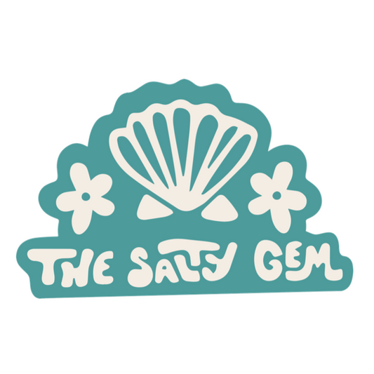 Logo of 'The Salty Gem' with a shell and flowers on a white background