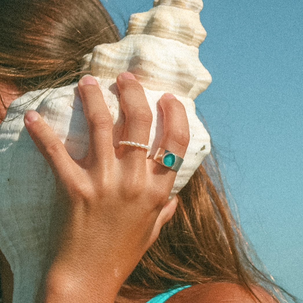 shell phone sea glass ring