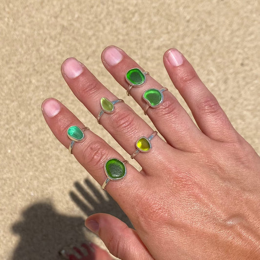 sea glass ring summer jewelry silver beach green