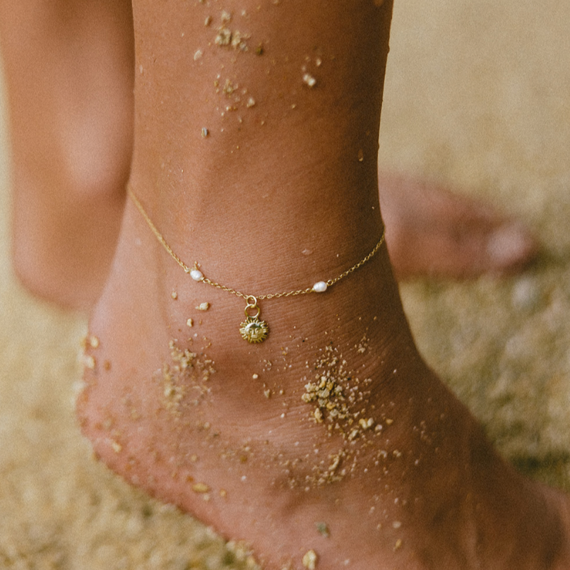 sandy anklet with sunshine charm anklet on